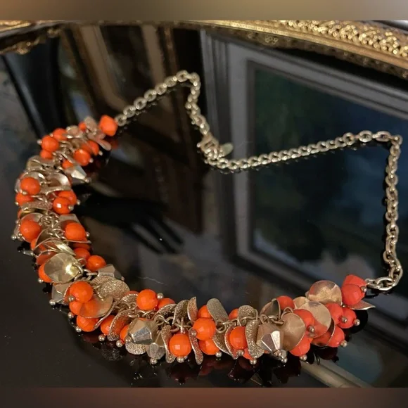 3 for $30 Vintage GoldTone Cluster Beaded Necklace Orange Gold Beads Signed VCLM - Picture 8 of 12